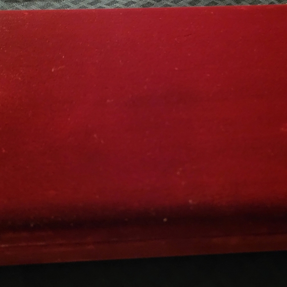 Red Velour Vintage Jewelry Storage Box w/ Gold Trim: Inner Mirror, 24 Compmts. - Picture 4 of 7